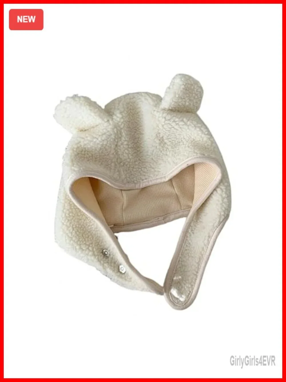Fleece Beanie Hat with Magnetic Buckle Ear Projection Cute Bear Design